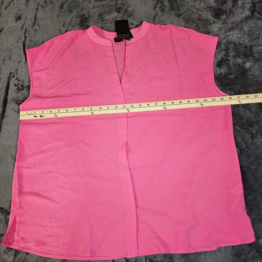 Eloquii Pink Sleeveless Split Neck Blouse Hidden Button Down Top Plus Size 16 - Picture 3 of 12